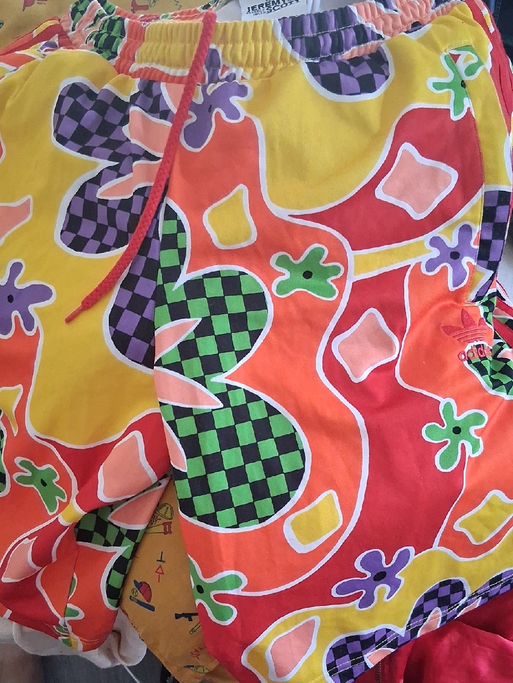 Adidas Jeremy Scott Colorful Checkerboard Floral Shorts